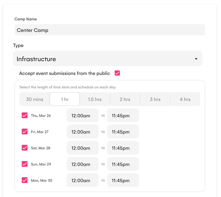 event submission schedule