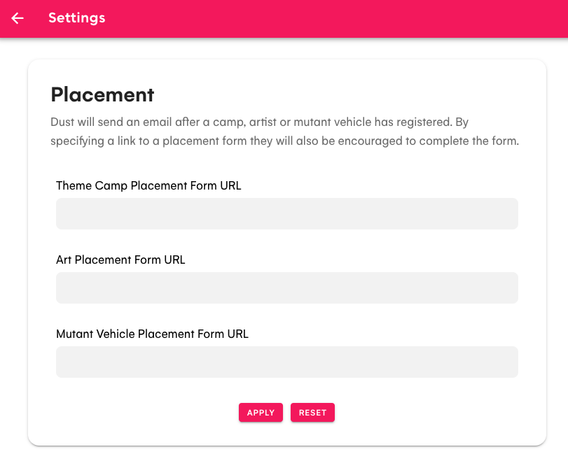 Placement Settings